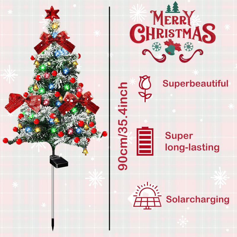 4-Pack solar Christmas tree lights for outdoor decoration, waterproof, small solar Christmas tree path lights, solar garden decorative pole lights, courtyard decoration with snow style, suitable for paths, lawns and terraces
