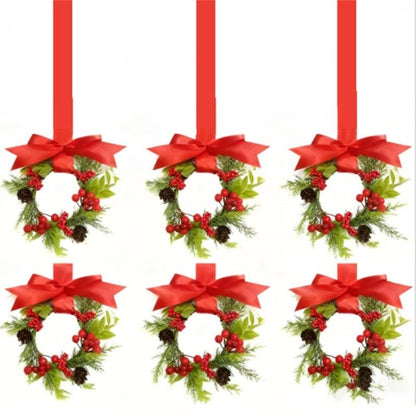 🔥Christmas Mini Window Wreaths with Ribbon Bows & Red Berries - Small Cabinet Hangers, Farmhouse Style Kitchen Door Decor for Christmas Party Arrangements