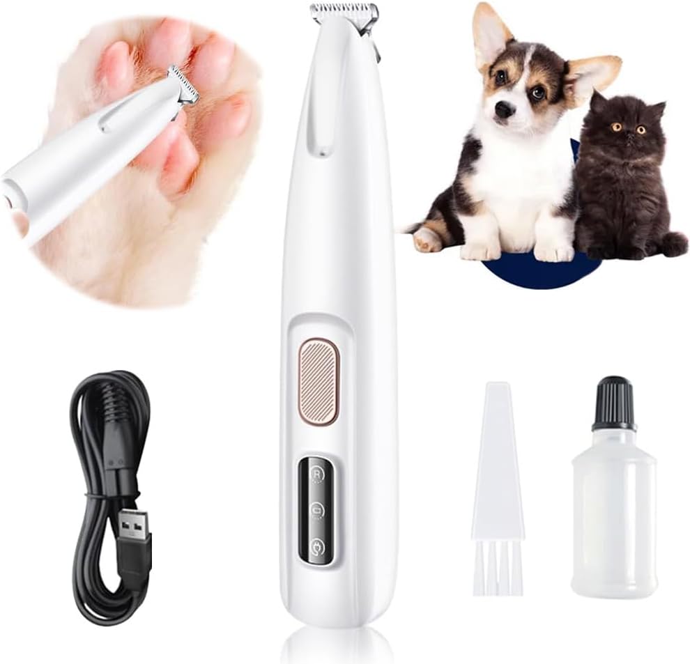 Dog Paw Trimmer,Furry Basics Pet Hair Trimmer,Saffory Dog Paw Trimmer with LED Light,Low Noise USB Rechargeable,Waterproof Pet Hair Shaver for Dogs and Cats