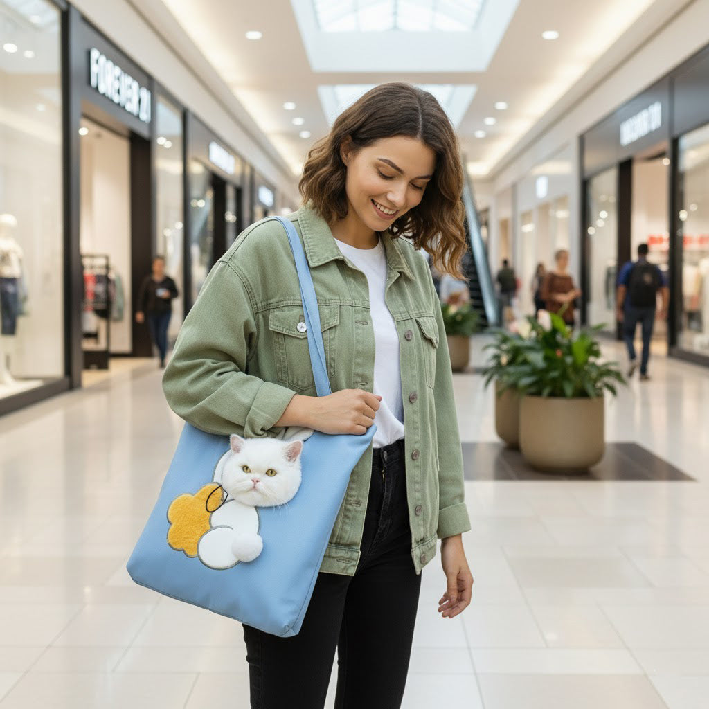 On-the-Go Pet Carrier Bag, Cat Shoulder Backpack with Peek Window for Cats and Small Dogs