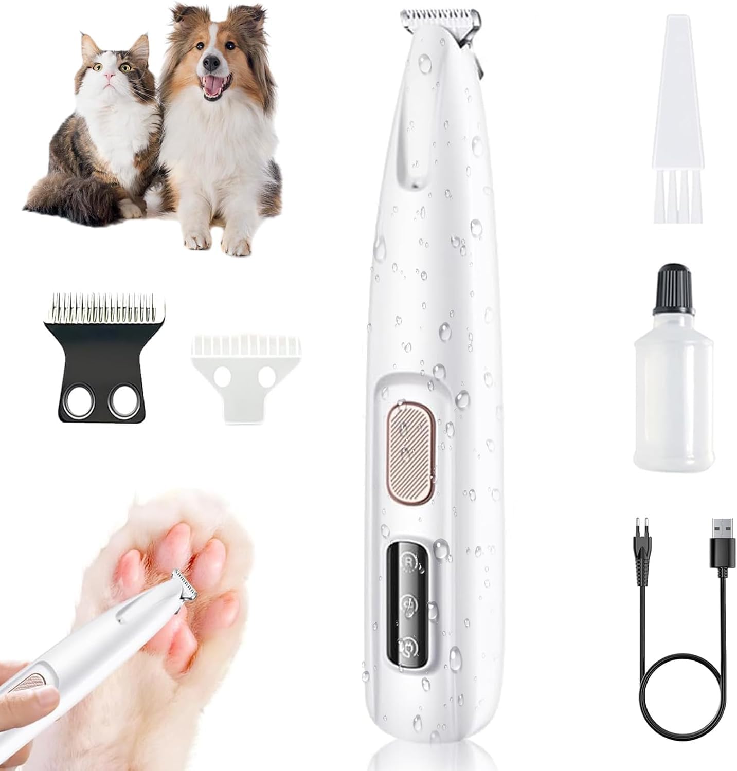 Dog Paw Trimmer,Furry Basics Pet Hair Trimmer,Saffory Dog Paw Trimmer with LED Light,Low Noise USB Rechargeable,Waterproof Pet Hair Shaver for Dogs and Cats