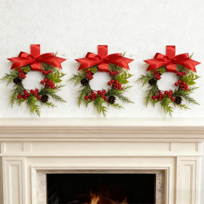 🔥Christmas Mini Window Wreaths with Ribbon Bows & Red Berries - Small Cabinet Hangers, Farmhouse Style Kitchen Door Decor for Christmas Party Arrangements